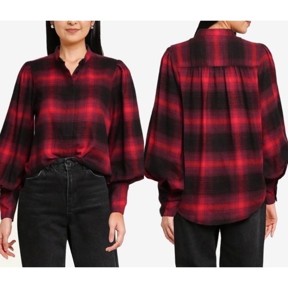 Banana Republic Plaid Flannel Shirt Blouse Long Sleeves Black White S - Picture 13 of 15